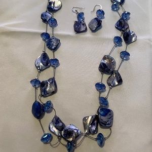 Blue “sea glass” necklace and earrings